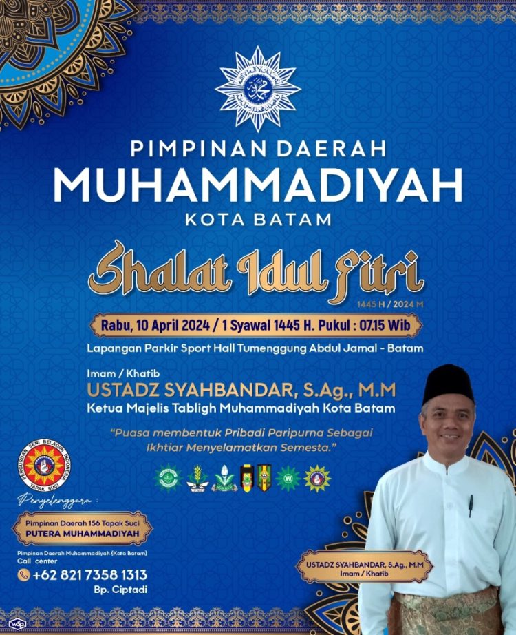 Muhammadiyah Batam Gelar Sholat Idul Fitri 1445 Hijriah di Lapangan Temenggung Abdul Jamal Rabu Besok