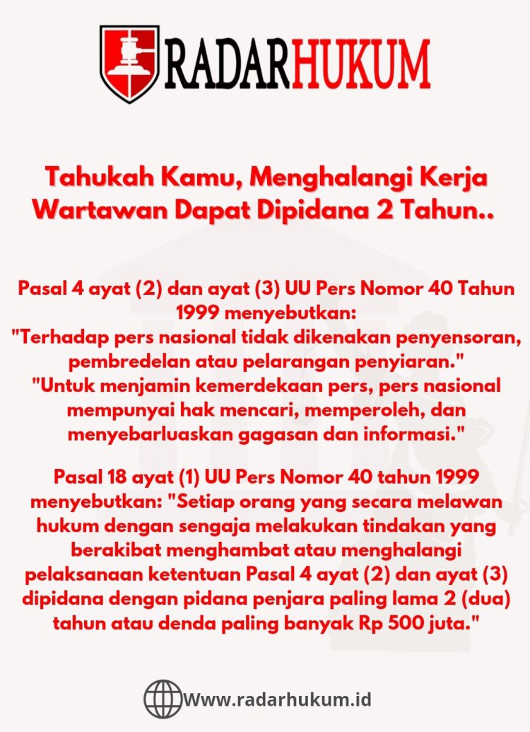 Menghalangi Kerja Wartawan Dapat Dipidana Dua Tahun
