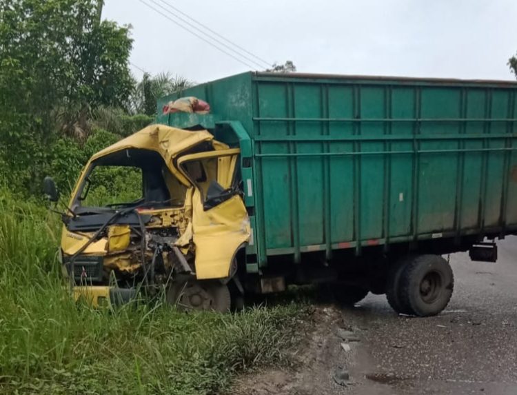 Hindari Sepeda Motor, Truk Colt Diesel Tabrak Dam Truk di Sarolangun