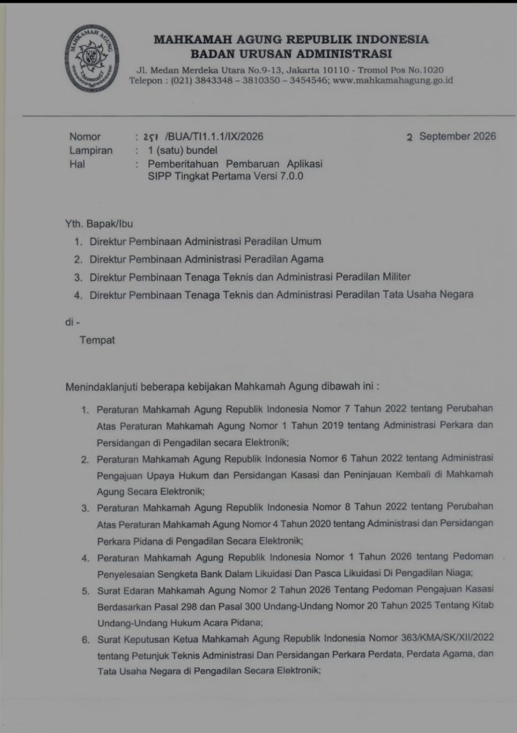 Mahkamah Agung Perbarui SIPP, Ada Register Sengketa Likuidasi Bank hingga Salinan Putusan Banding
